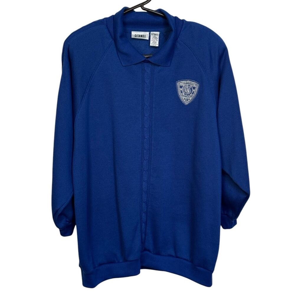 VTG Gitano‎ 40/20W Long Sleeve Blue Sweatshirt Patch Workout Gym Outdoor Granny